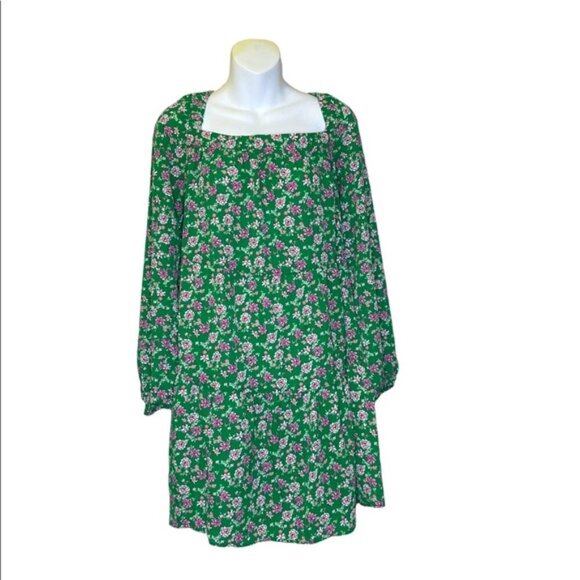 Asos Green Pink Floral Smocked Babydoll Boho Flowy Dress size 12 - Picture 1 of 4